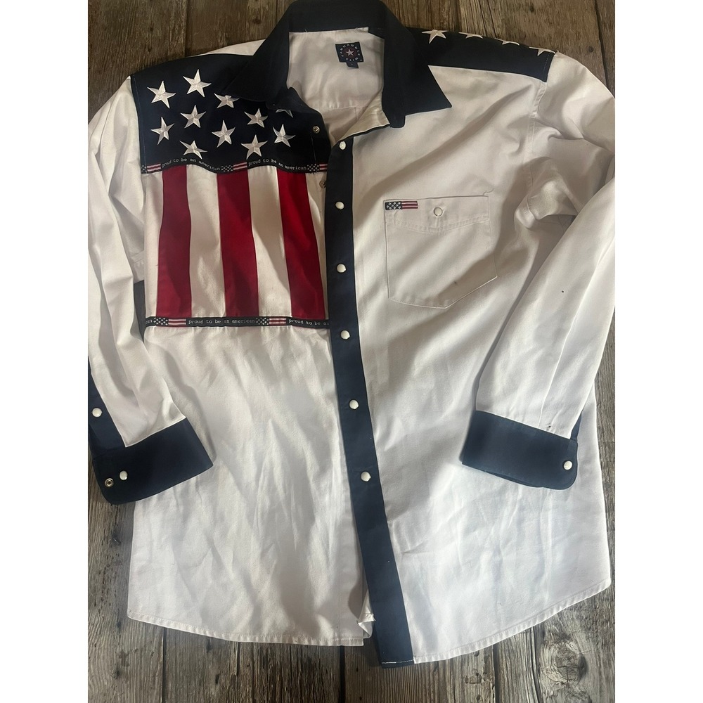 Panhandle Slim Mens American Flag Patriotic Western Pearl Snap Shirt White Large